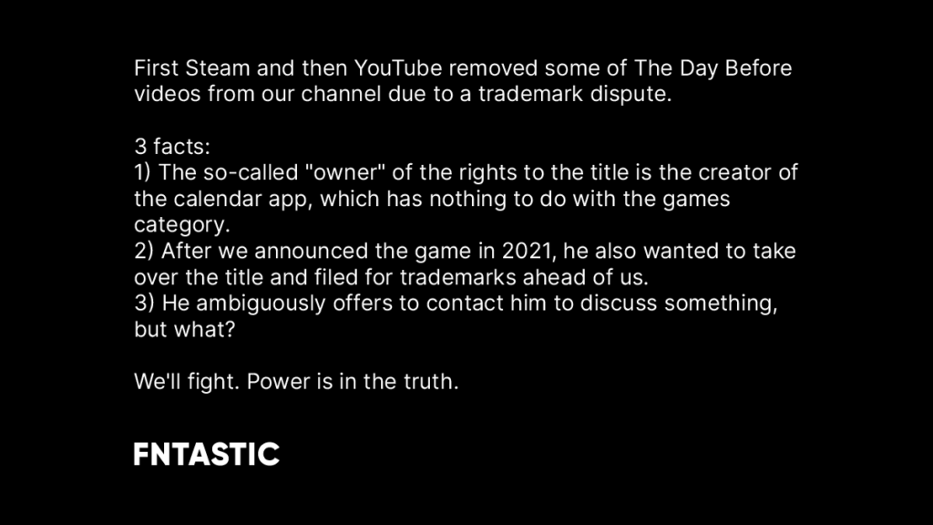 Все ролики по The Day Before удалили с Youtube